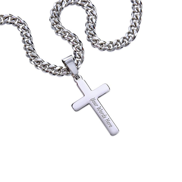 Personalized Steel Cross Necklace on Cuban Chain with Initials: A Faithful Keepsake