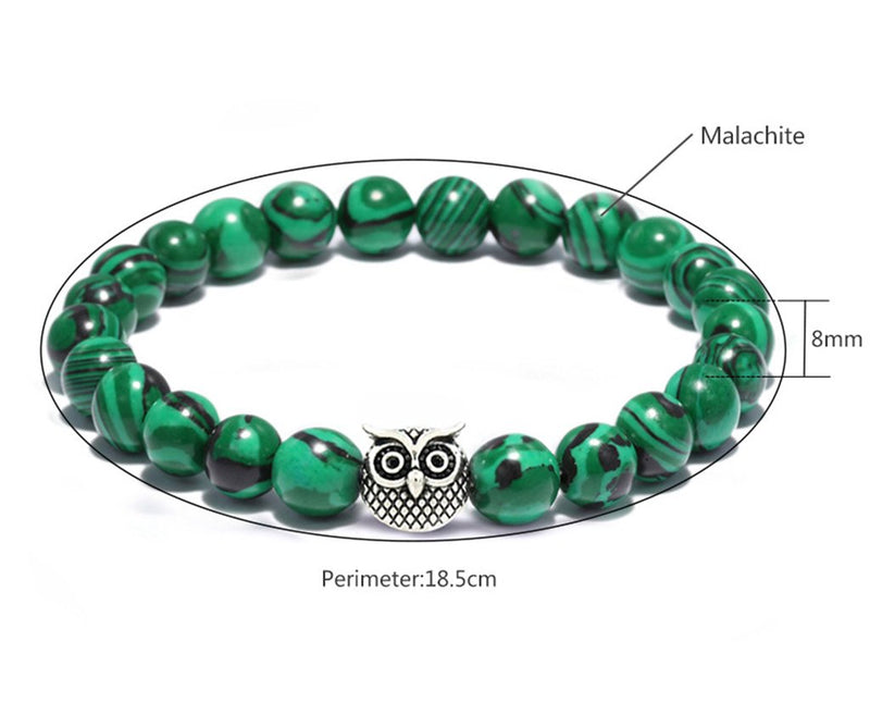 Owl and Malachite Beaded Bracelet