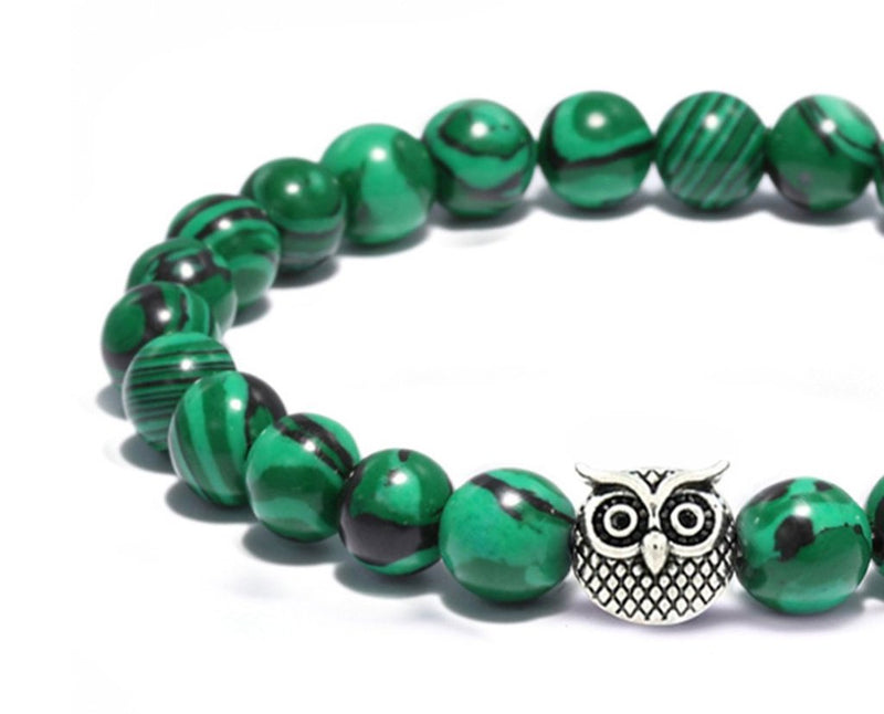 Owl and Malachite Beaded Bracelet