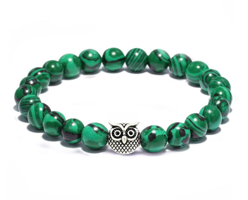 Owl and Malachite Beaded Bracelet