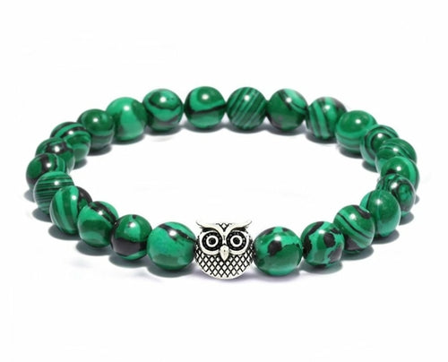 Owl and Malachite Beaded Bracelet