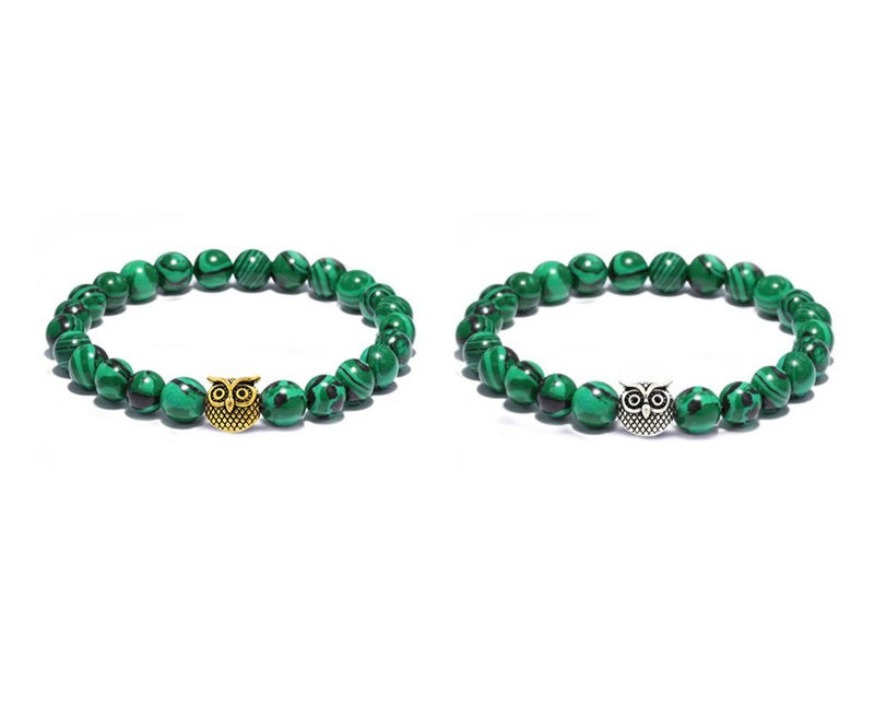 Owl and Malachite Beaded Bracelet