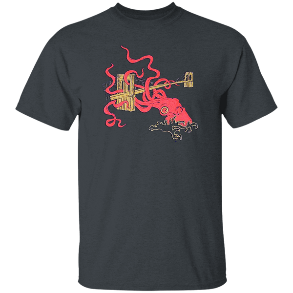 Unleash Your Inner Sea Monster with the Squid Attack Kraken Brooklyn Bridge T-Shirt!