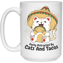Cat and Tacos 15 oz. White Mug