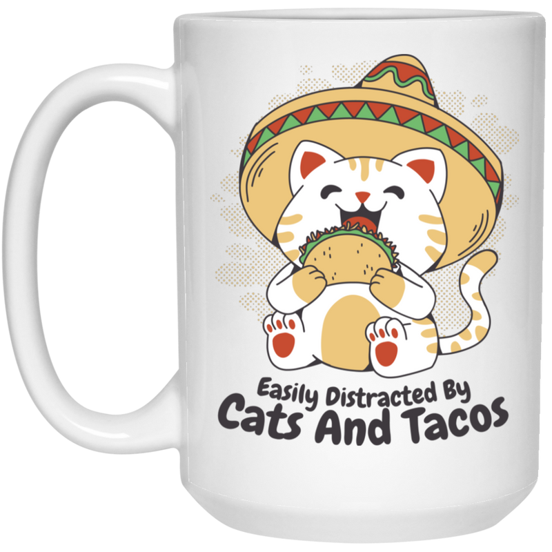 Cat and Tacos 15 oz. White Mug