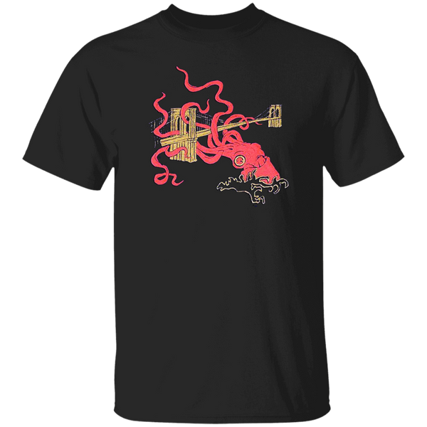 Unleash Your Inner Sea Monster with the Squid Attack Kraken Brooklyn Bridge T-Shirt!