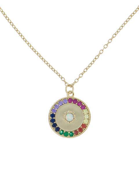 Rainbow  Elements Ayin Hara Protection Circular Pendant Necklace in