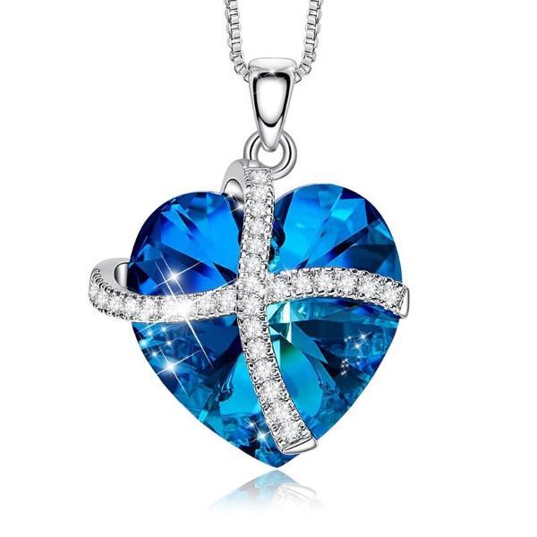 Bermuda Blue  Sleek Heart Pav'e Lining Necklace in 14K White Gold