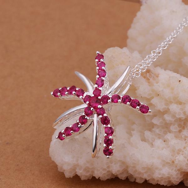 Pink Starfish Necklace in 18K White Gold Plated with Austrian Crystals