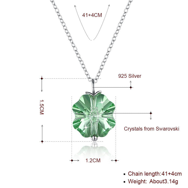 Green Crystal Clover Sterling Silver Necklace With Crystals