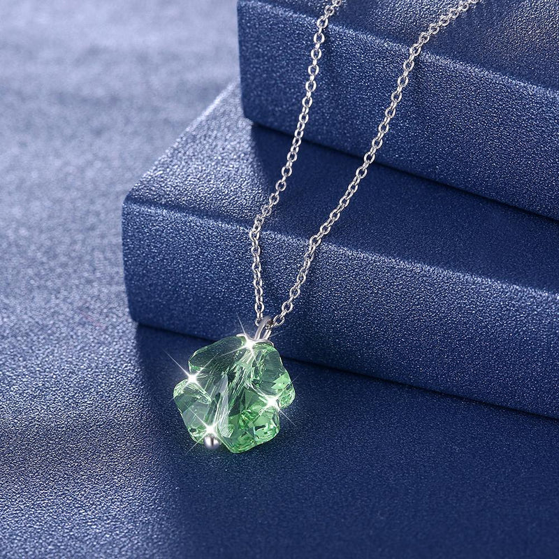 Green Crystal Clover Sterling Silver Necklace With Crystals