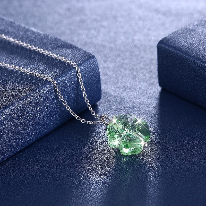 Green Crystal Clover Sterling Silver Necklace With Crystals