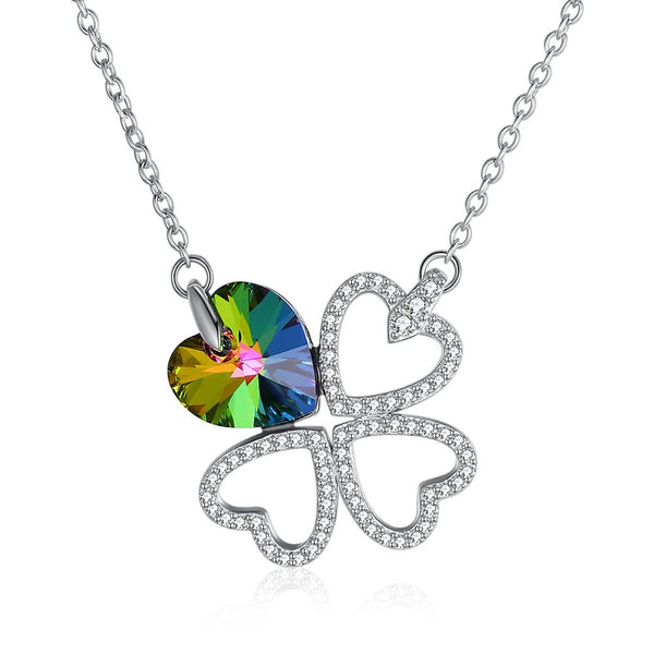 Clover Sterling Silver Necklace with  Crystals