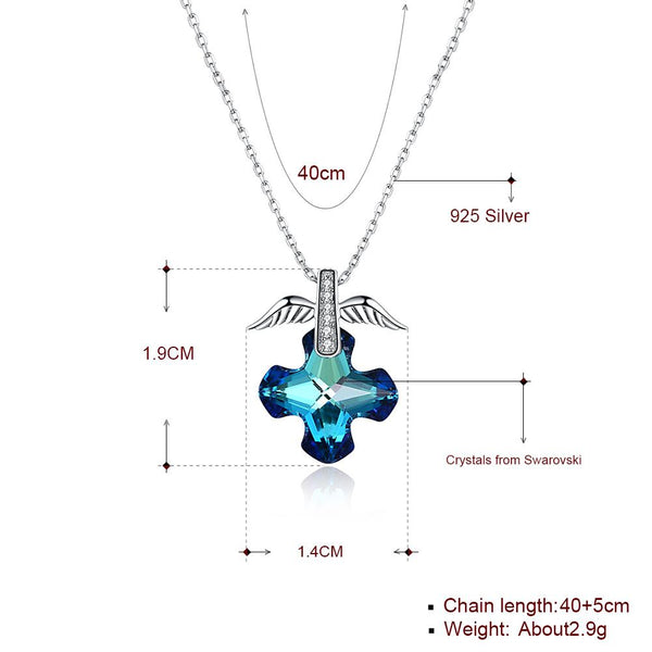 Wings of Angel Blue Topaz Sterling Silver Necklace with Austrian