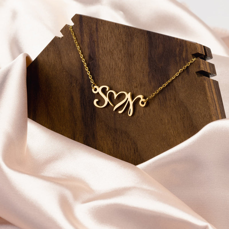 You and Me Initial Heart  Necklace